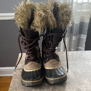 Sorel Brown and Black Fur-Trimmed Winter Boots